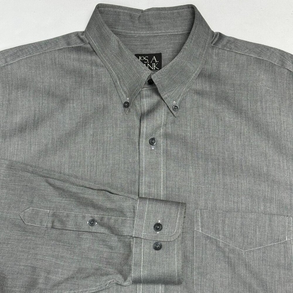 Jos A Bank Traveler Tailored Fit Gray Chambray Oxford Dress Shirt Men’s L - Picture 2 of 9